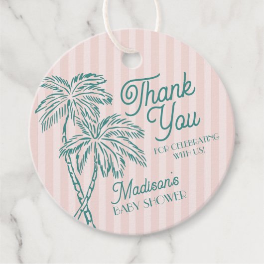 Roze Palm Spring Pastel Beach Baby shower Bedankjes Labels (Voorkant)