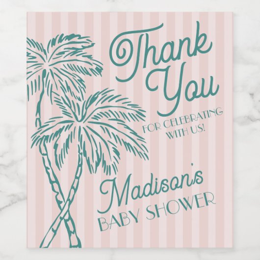 Roze Palm Spring Pastel Beach Baby shower Favoriet Wijn Etiket (Enkel label)