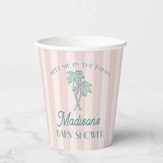 Roze Palm Spring Pastel Beach Baby shower Papieren Bekers (Voorkant)