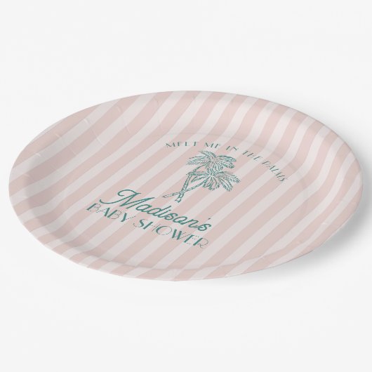 Roze Palm Spring Pastel Beach Baby shower Papieren Bordje (Gekanteld)