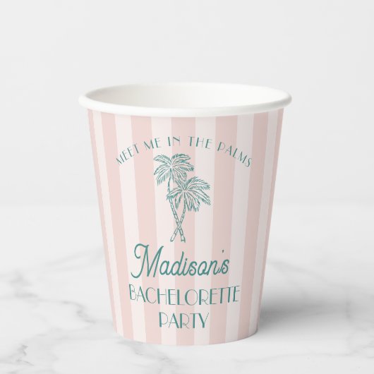 Roze Palm Spring Pastel Beach Bachelorette Party Papieren Bekers (Voorkant)