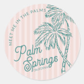 Roze Palm Spring Pastel Beach Party Envelop Favori Ronde Sticker (Voorkant)