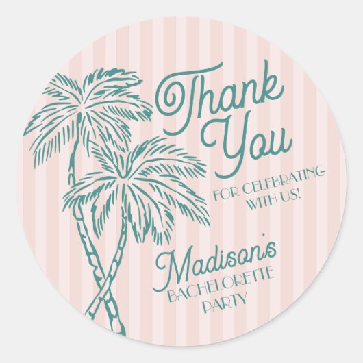 Roze Palm Spring Pastel Beach Party Favoriet Ronde Sticker (Voorkant)