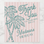 Roze Palm Spring Pastel Beach Verjaardag Part Favo Wijn Etiket (Enkel label)