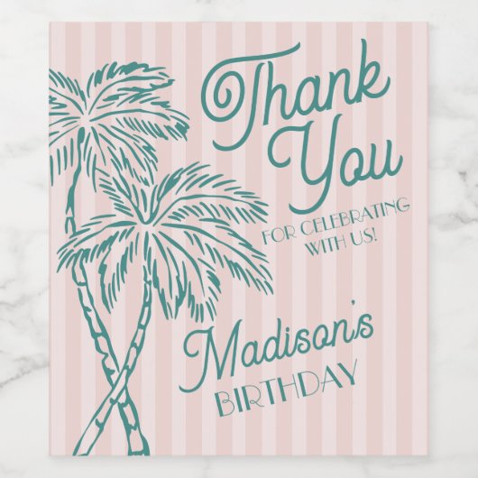 Roze Palm Spring Pastel Beach Verjaardag Part Favo Wijn Etiket (Enkel label)