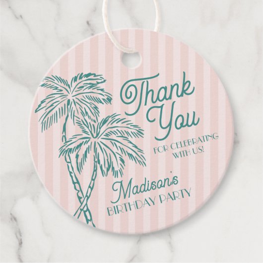 Roze Palm Spring Pastel Beach verjaardagsfeestje Bedankjes Labels (Voorkant)