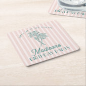 Roze Palm Spring Pastel Beach verjaardagsfeestje Kartonnen Onderzetters (Schuin)