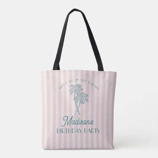 Roze Palm Spring Pastel Beach verjaardagsfeestje Tote Bag (Achterkant)