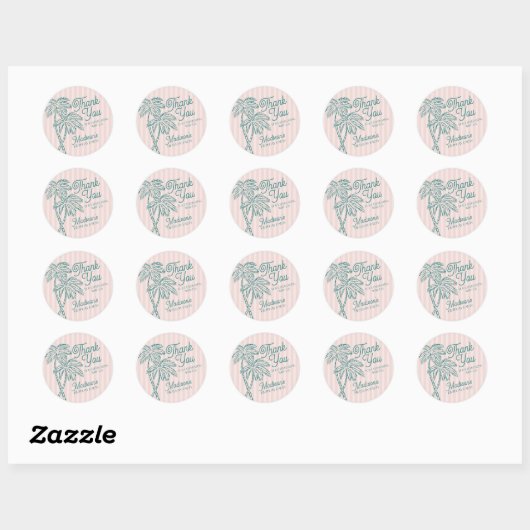 Roze Palm Spring Pastel Beach Verjaardagsgunst Ronde Sticker (Vel)