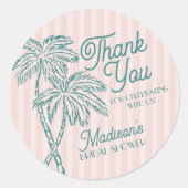 Roze Palm Spring Pastel Beach Vrijgezellenfeest Fa Ronde Sticker (Voorkant)
