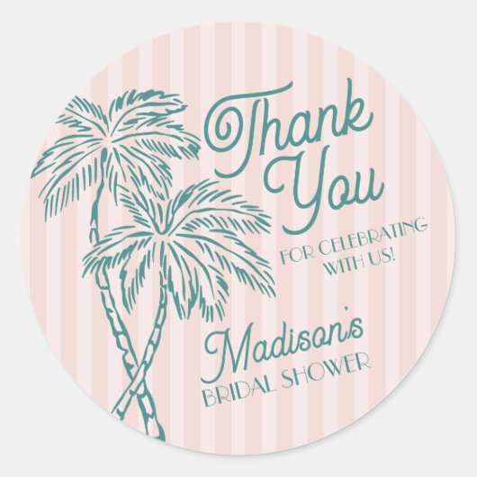 Roze Palm Spring Pastel Beach Vrijgezellenfeest Fa Ronde Sticker (Voorkant)
