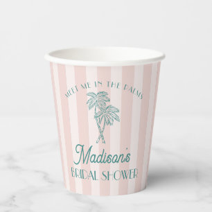 Roze Palm Spring Pastelkleurige Strand Bruidsdouch Papieren Bekers