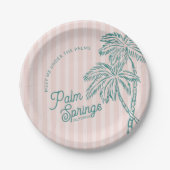 Roze Palm Spring Pastelkleurige Strandfeestjes Fav Papieren Bordje (Voorkant)