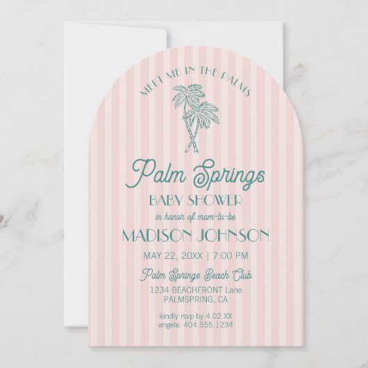 Roze Palm Springs Pastel Beach Cabana Baby shower Kaart (Voorkant)