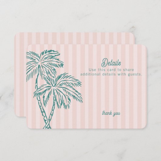 Roze Palm Springs Pastel Beach Details Invoegen Informatiekaartje (Voorkant / Achterkant)
