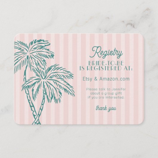 Roze Palm Springs Pastel Beach Registry Insert Informatiekaartje (Voorkant)