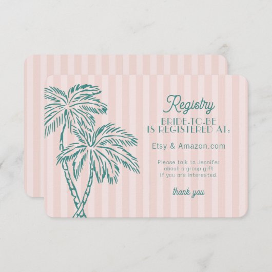 Roze Palm Springs Pastel Beach Registry Insert Informatiekaartje (Voorkant / Achterkant)