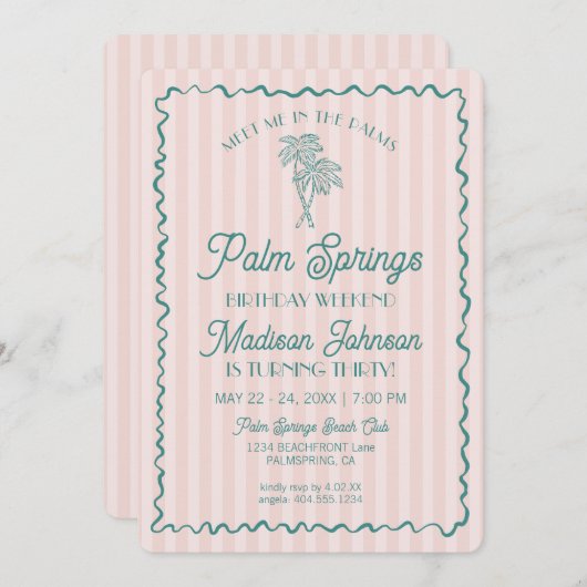 Roze Palm Springs Pastel Beach Verjaardag Weekend Kaart (Voorkant / Achterkant)