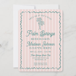 Roze Palm Springs Pastel Beach Verjaardagsfeestje Kaart