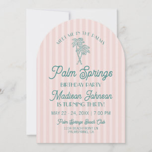 Roze Palm Springs Pastel Beach Verjaardagsfeestje Kaart