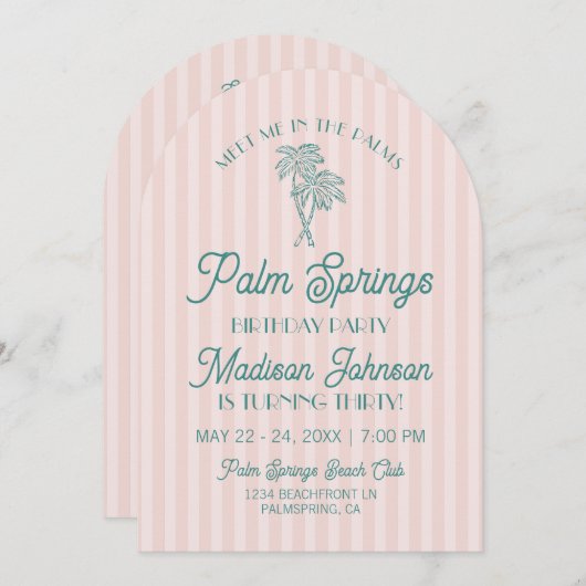 Roze Palm Springs Pastel Beach Verjaardagsfeestje Kaart (Voorkant / Achterkant)