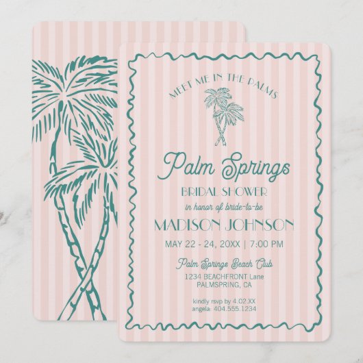 Roze Palm Springs Pastel Beach Vrijgezellenfeest Kaart (Voorkant / Achterkant)