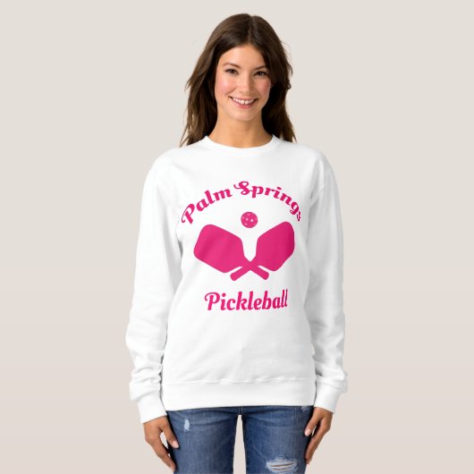 Roze palm Springs Pickleball Sweatshirt (Voorkant volledig)
