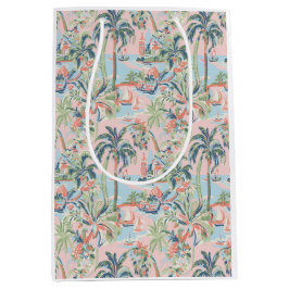 Roze palm toile cadeautas, tropische landschapspri medium cadeauzakje