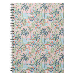 Roze Palm Toile Notitieboek, Tropische Scène Print Notitieboek
