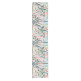Roze palm toile tafelloper, tropisch landschap pri korte tafelloper