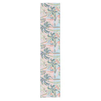 Roze palm toile tafelloper, tropisch landschap pri korte tafelloper