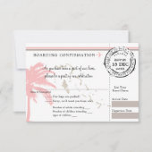 Roze Palm Tree Bahama's Boarding Pass Wedding RSVP Kaartje (Voorkant)
