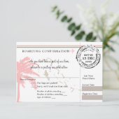 Roze Palm Tree Bahama's Boarding Pass Wedding RSVP Kaartje (Staand voorkant)