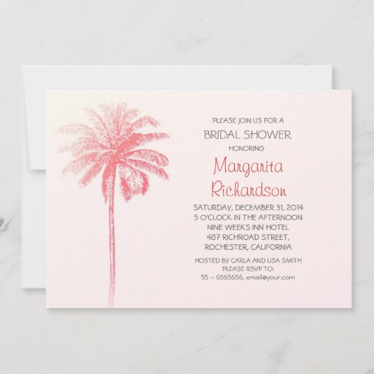 Roze Palm Tree Beach Bruids Douche Uitnodigingen (Voorkant)