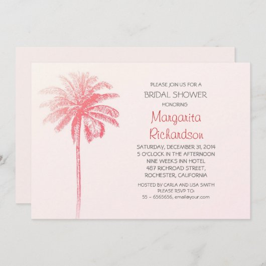 Roze Palm Tree Beach Bruids Douche Uitnodigingen (Voorkant / Achterkant)