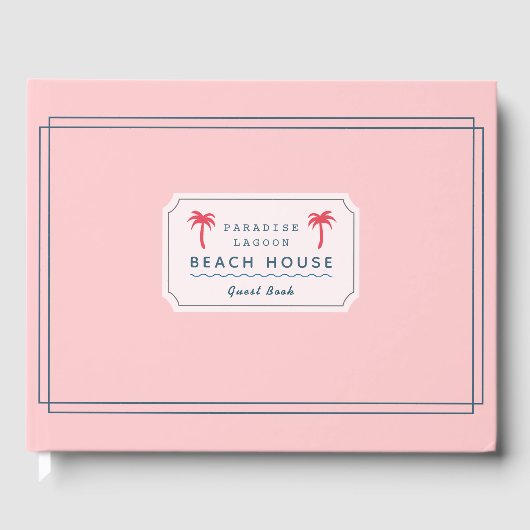 Roze Palm Tree Beach House Vakantiehuis Trendy Gastenboek (Voorkant)