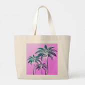 Roze Palm Tree Bold Preppy Beach Zomer Naam Grote Tote Bag (Achterkant)