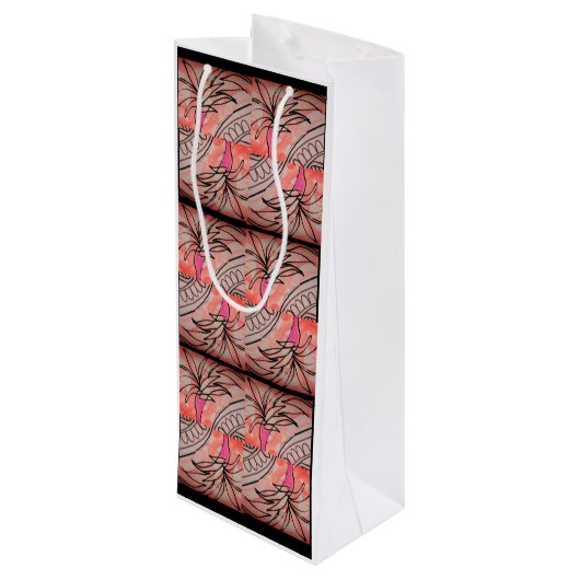 Roze palm wijn cadeautas (Achterkant Gekanteld)
