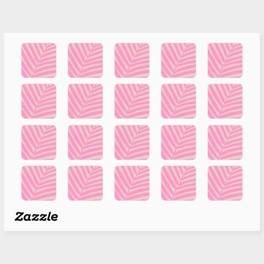 Roze palmblad vierkante sticker (Vel)
