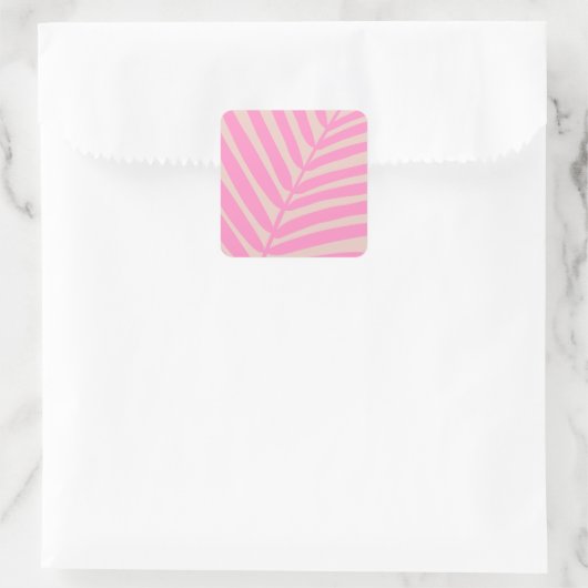 Roze palmblad vierkante sticker (Tas)