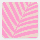 Roze palmblad vierkante sticker (Voorkant)