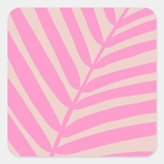 Roze palmblad vierkante sticker (Voorkant)