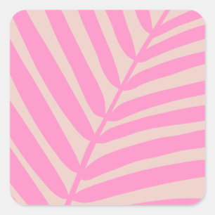 Roze palmblad vierkante sticker