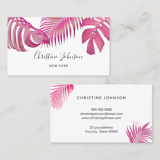 roze palmbladeren visitekaartje (Voorkant / Achterkant)