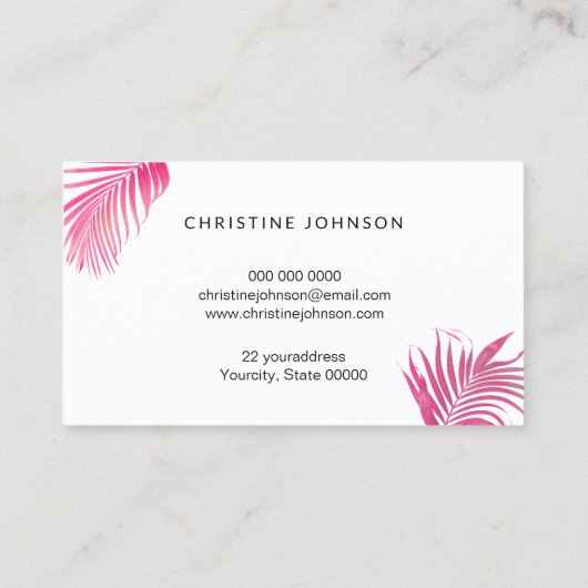 roze palmbladeren visitekaartje (Achterkant)