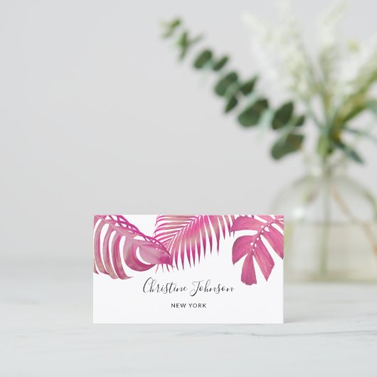 roze palmbladeren visitekaartje (Staand voorkant)