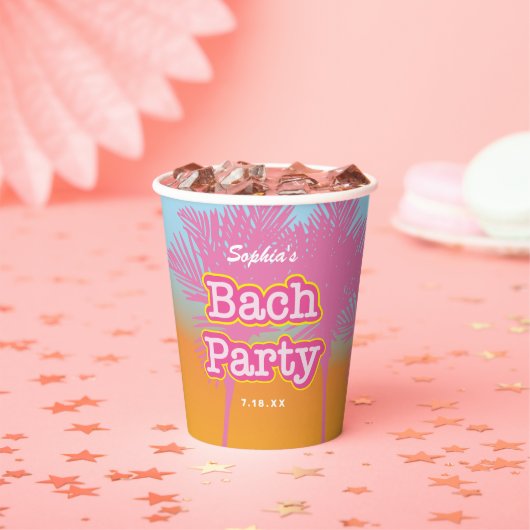 Roze Palmbomen Bach Party Paper cup Papieren Bekers (Insitu)