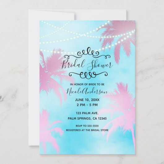 Roze palmbomen Blauwe hemel & lichte Vrijgezellenf Kaart (Voorkant)