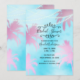 Roze Palmbomen Blauwe Lucht & Lichten Bruidsdouche Kaart