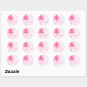 Roze palmbomen bruiloft ronde sticker (Vel)